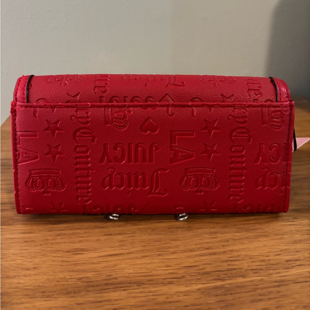 Juicy Couture Deboss Red Faux Leather Embossed Logo Flap Clutch Wallet NWT - Picture 6 of 13